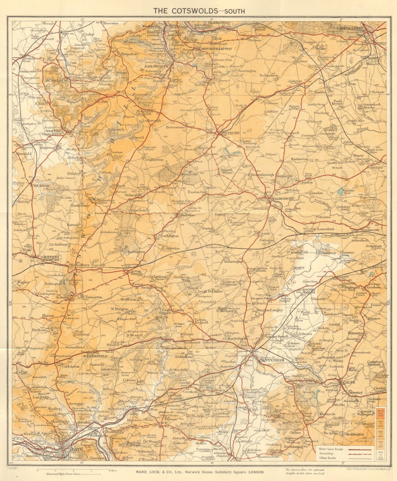 COTSWOLDS SOUTH Bath Cirencester Tetbury Chipping Sodbury. WARD LOCK 1940 map